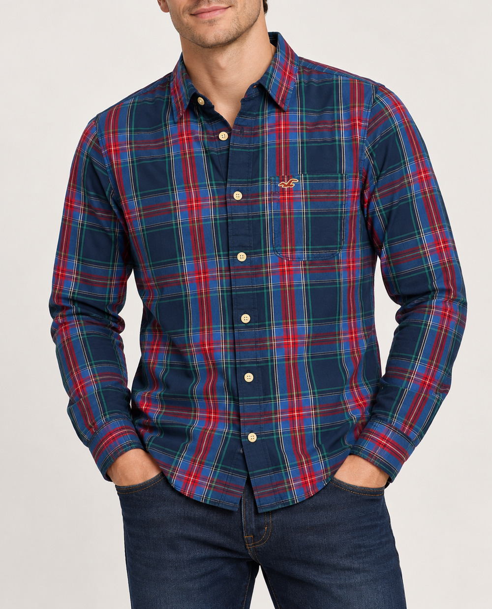 Hollister California Mens M Plaid Button-Up Shirt Cotton Preppy Casual Classic